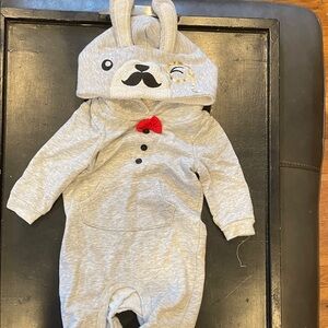 Gray Baby Bunny Onesie with Red Bow Tie